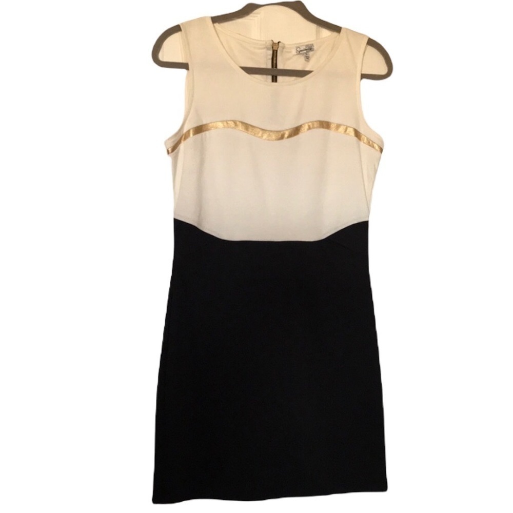 SPEECHLESS - Black/Ivory/Gold Sleeveless Sheath Dress - Size Medium Juniors
